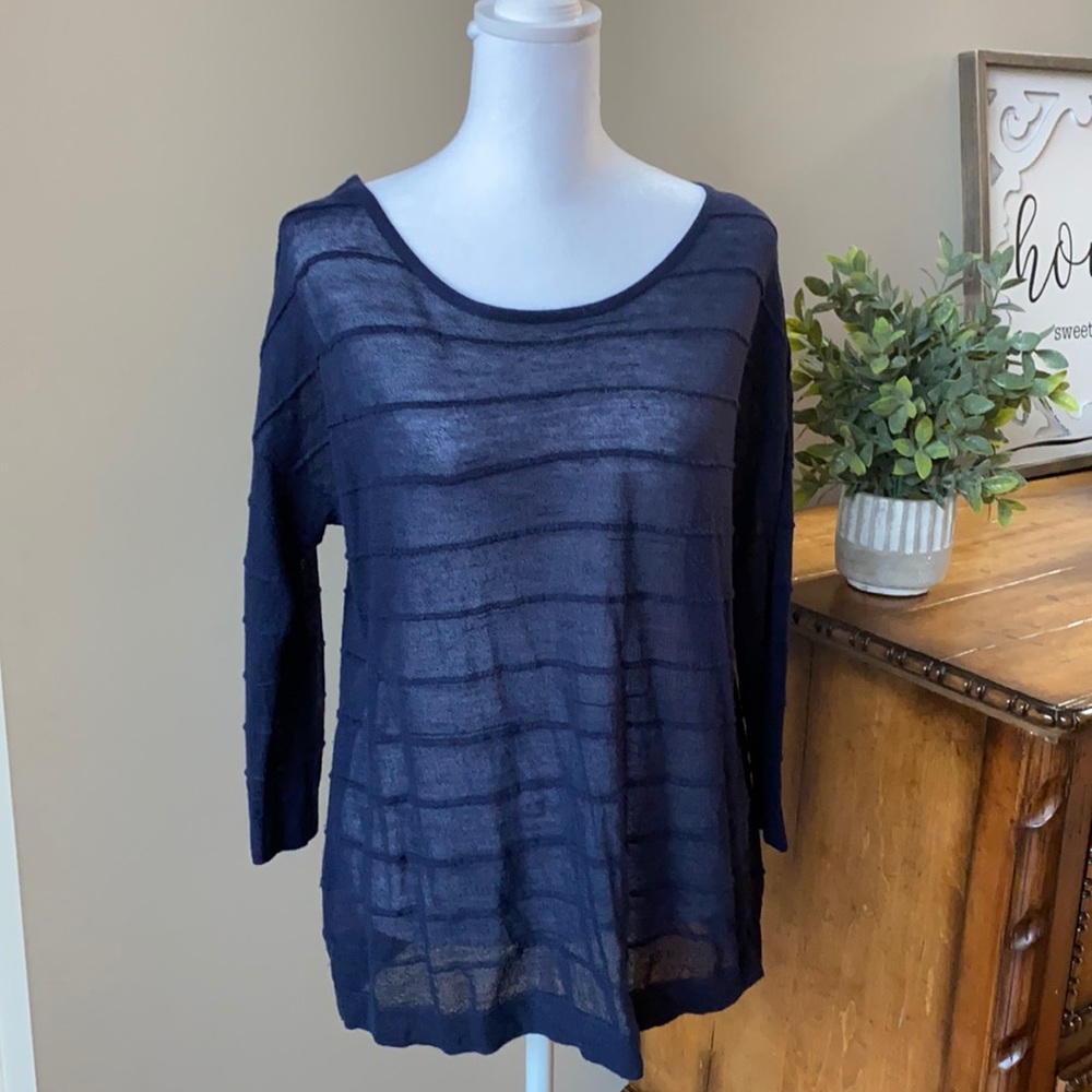 Loft+Sheer Navy 3/4 length sleeve sweater+Sz Med